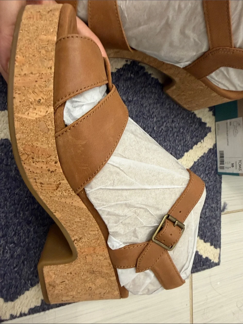 Toms Brown Leather Cork Platform Sandals
